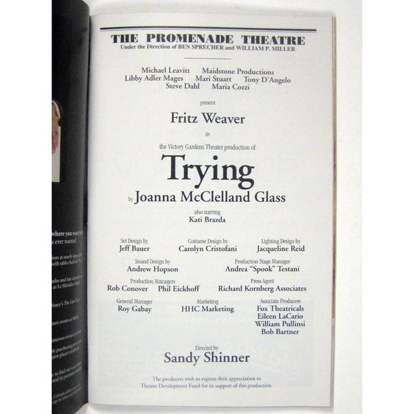 Trying Playbill November 2004 Fritz Weaver Joanna McClelland Glass Kati Brazda - Picture 4 of 7